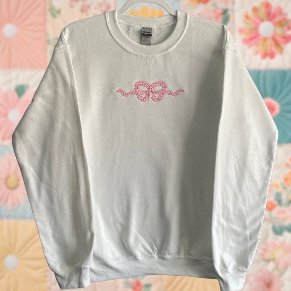 Bow Ribbon Pink Gingham Patchwork Small White Gil… - image 1